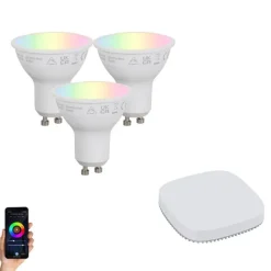 QAZQA Set mit intelligenten, dimmbaren GU10-LED-Lampen 4,7 W 400 lm 2700K-6500K inkl. Zigbee Smart Hub