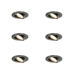 QAZQA Set van 6 moderne inbouwspots gunmetal GU10 50mm rond kantelbaar - Edu