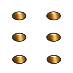 QAZQA Set van 6 moderne inbouwspots zwart met goud GU10 35mm IP44 - Dept