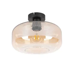 QAZQA Smart Ceiling Lamp Black with Amber Glass incl. Wifi A60 - Bizle