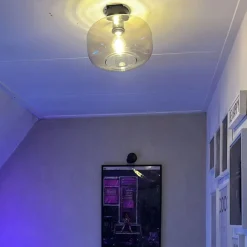 QAZQA Smart Ceiling Lamp Black with Amber Glass incl. Wifi A60 - Bizle