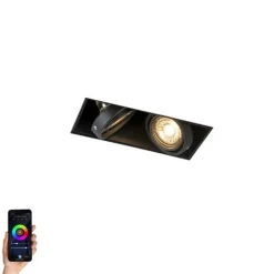 QAZQA Smart Einbau Spot schwarz inkl. 2 Wifi GU10 trimless - Oneon 2