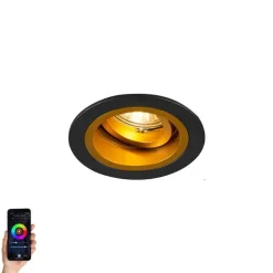 QAZQA Smart Einbauspot schwarz mit gold neigbar inkl. Wifi GU10 - Chuck