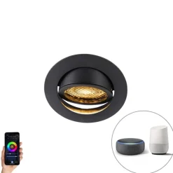 QAZQA Smart Einbaustrahler schwarz inkl. WiFi GU10 verstellbar - Ude Honey