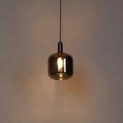 QAZQA Smart Pendelleuchte Schwarz mit Gold und Rauchglas inkl. Wifi A60 - Zuzanna