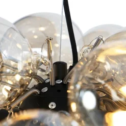 QAZQA Smart Pendelleuchte schwarz mit Bernsteinglas inkl. 8 WiFi G9 - Uvas