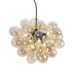 QAZQA Smart Pendelleuchte schwarz mit Bernsteinglas inkl. 8 WiFi G9 - Uvas