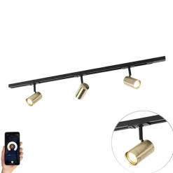 QAZQA Smart Schienensystem schwarz mit Gold 1-phasig 3-Licht inkl. Wifi GU10 - Iconic Jeana