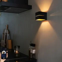 QAZQA Smart Wandleuchte schwarz mit Gold 9,7 cm inkl. WiFi G9 - Transfer Groove