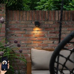 QAZQA Smarte Außenwandleuchte schwarz IP65 inkl. Wifi GU10 50mm - Baleno