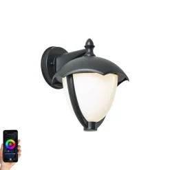 QAZQA Smarte Außenwandleuchte schwarz mit Opalglas inkl. LED IP54 - Classica