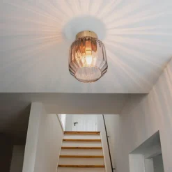 QAZQA Smarte Deckenleuchte aus Messing mit Rauchglas inkl. WLAN A60 - Stiklo