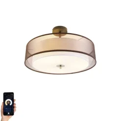 QAZQA Smarte Deckenleuchte braun mit Weiß 50 cm 3-flammig inkl. 3 Wifi A60 - Drum Duo