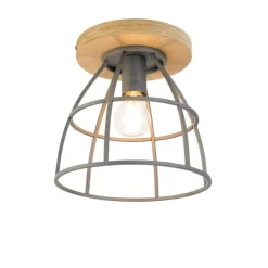 QAZQA Smarte Deckenleuchte dunkelgrau mit Holz inkl. WLAN E27 - Arthur