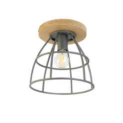 QAZQA Smarte Deckenleuchte dunkelgrau mit Holz inkl. WLAN E27 - Arthur