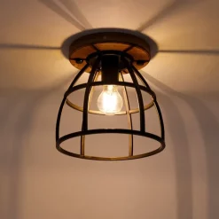 QAZQA Smarte Deckenleuchte dunkelgrau mit Holz inkl. WLAN E27 - Arthur