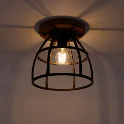 QAZQA Smarte Deckenleuchte dunkelgrau mit Holz inkl. WLAN E27 - Arthur