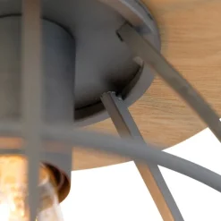 QAZQA Smarte Deckenleuchte dunkelgrau mit Holz inkl. WLAN E27 - Arthur