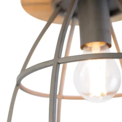 QAZQA Smarte Deckenleuchte dunkelgrau mit Holz inkl. WLAN E27 - Arthur