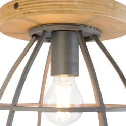 QAZQA Smarte Deckenleuchte dunkelgrau mit Holz inkl. WLAN E27 - Arthur