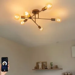 QAZQA Smarte Deckenleuchte Dunkelbronze 6-flammig inkl. 6 Wifi G95 - Sydney