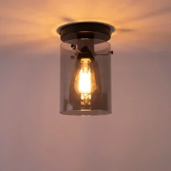 QAZQA Smarte Deckenleuchte schwarz mit Rauchglas inkl. Wifi ST64 - Dome