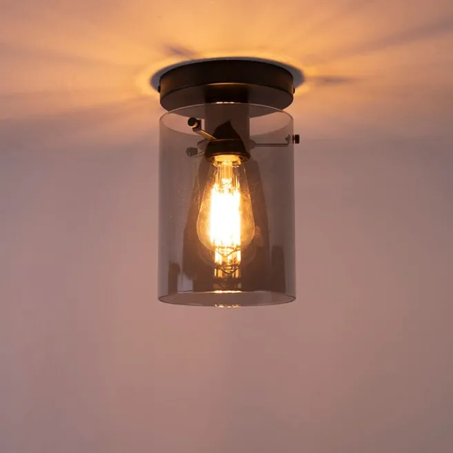 QAZQA Smarte Deckenleuchte schwarz mit Rauchglas inkl. Wifi ST64 - Dome