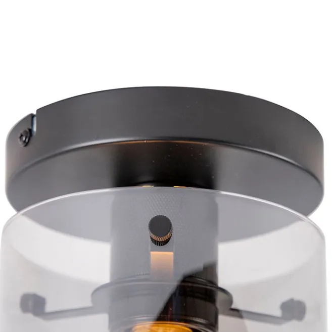 QAZQA Smarte Deckenleuchte schwarz mit Rauchglas inkl. Wifi ST64 - Dome