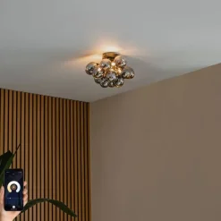 QAZQA Smarte Deckenleuchte schwarz mit Rauchglas 3-flammig inkl. 3 WiFi G9 - Uvas