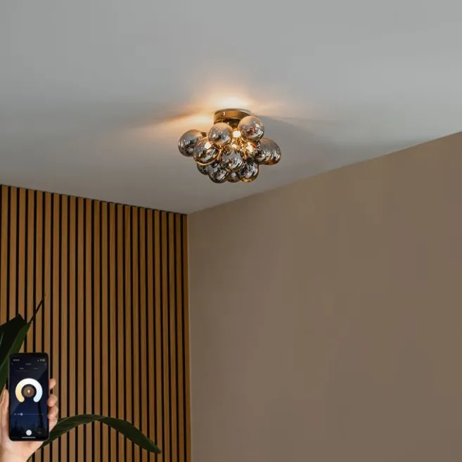 QAZQA Smarte Deckenleuchte schwarz mit Rauchglas 3-flammig inkl. 3 WiFi G9 - Uvas