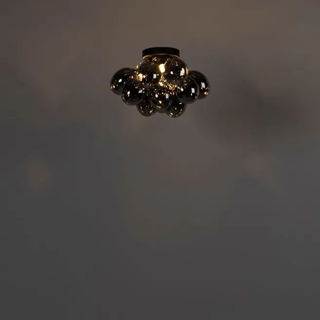 QAZQA Smarte Deckenleuchte schwarz mit Rauchglas 3-flammig inkl. 3 WiFi G9 - Uvas