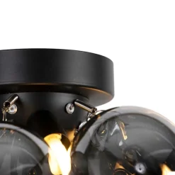 QAZQA Smarte Deckenleuchte schwarz mit Rauchglas 3-flammig inkl. 3 WiFi G9 - Uvas