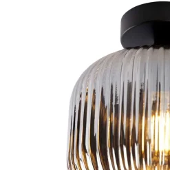 QAZQA Smarte Deckenleuchte schwarz mit Rauchglas inkl. WLAN A60 - Karel