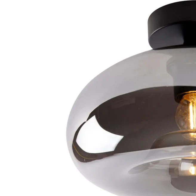 QAZQA Smarte Deckenleuchte schwarz mit Rauchglas inkl. WLAN P45 - Busa