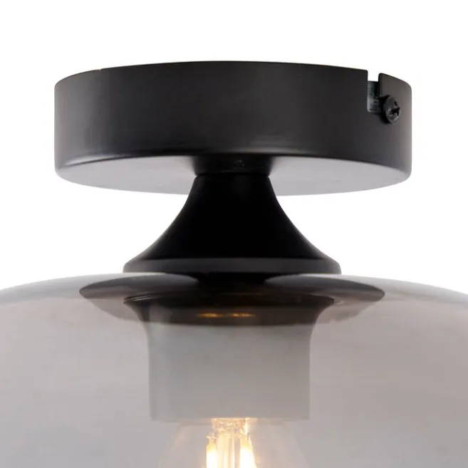 QAZQA Smarte Deckenleuchte schwarz mit Rauchglas inkl. WLAN P45 - Busa