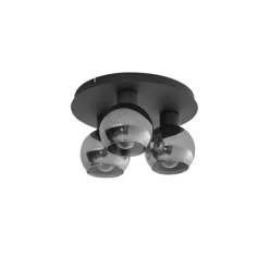 QAZQA Smarte Deckenleuchte Schwarz mit Rauchglas 3-flammig inkl. WiFi A60 - Vidro