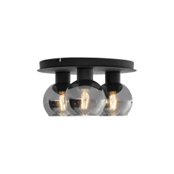 QAZQA Smarte Deckenleuchte Schwarz mit Rauchglas 3-flammig inkl. WiFi A60 - Vidro