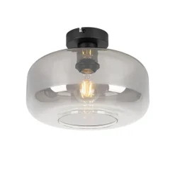 QAZQA Smarte Deckenleuchte schwarz mit Rauchglas inkl. WiFi A60 - Bizle