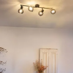 QAZQA Smarte Deckenleuchte schwarz mit Rauchglas inkl. 4 WiFi P45 - Vidro