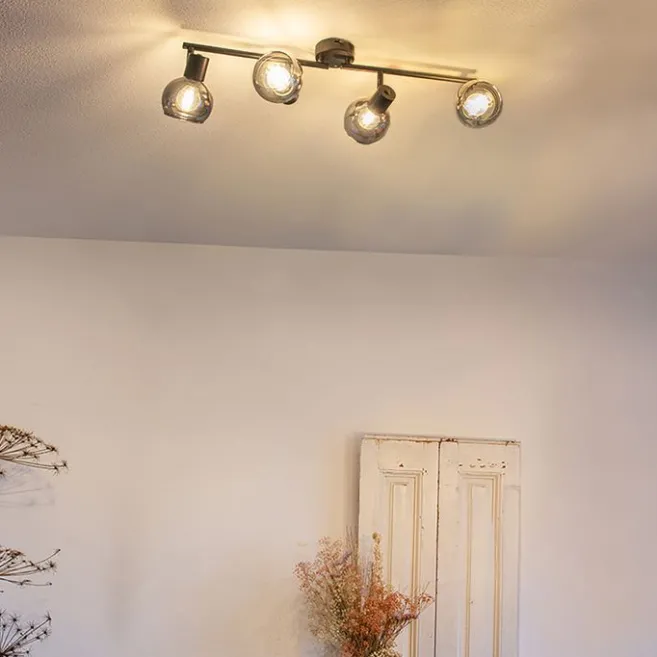 QAZQA Smarte Deckenleuchte schwarz mit Rauchglas inkl. 4 WiFi P45 - Vidro