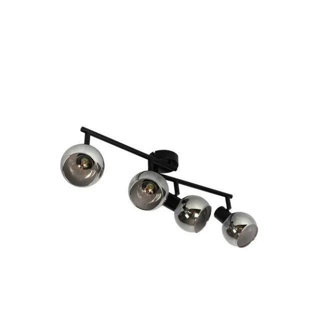 QAZQA Smarte Deckenleuchte schwarz mit Rauchglas inkl. 4 WiFi P45 - Vidro