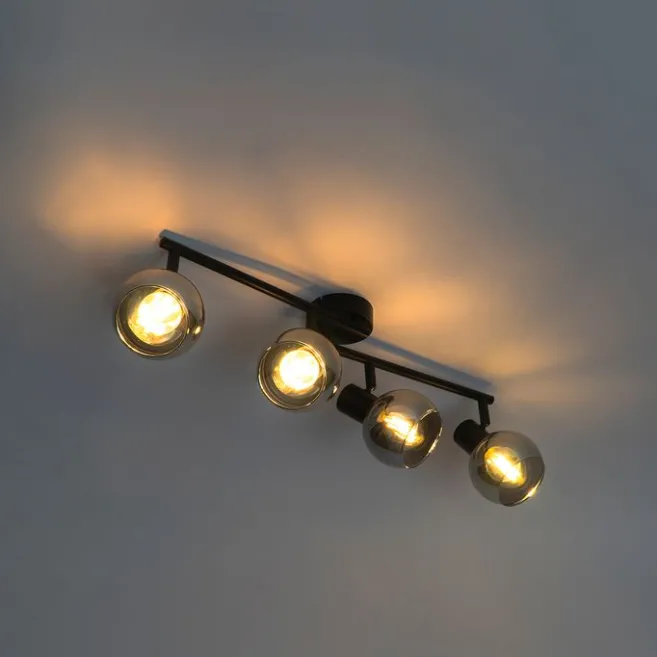 QAZQA Smarte Deckenleuchte schwarz mit Rauchglas inkl. 4 WiFi P45 - Vidro