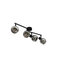 QAZQA Smarte Deckenleuchte schwarz mit Rauchglas inkl. 4 WiFi P45 - Vidro