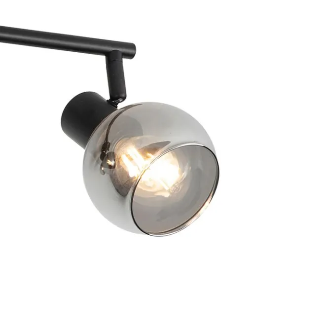 QAZQA Smarte Deckenleuchte schwarz mit Rauchglas inkl. 4 WiFi P45 - Vidro