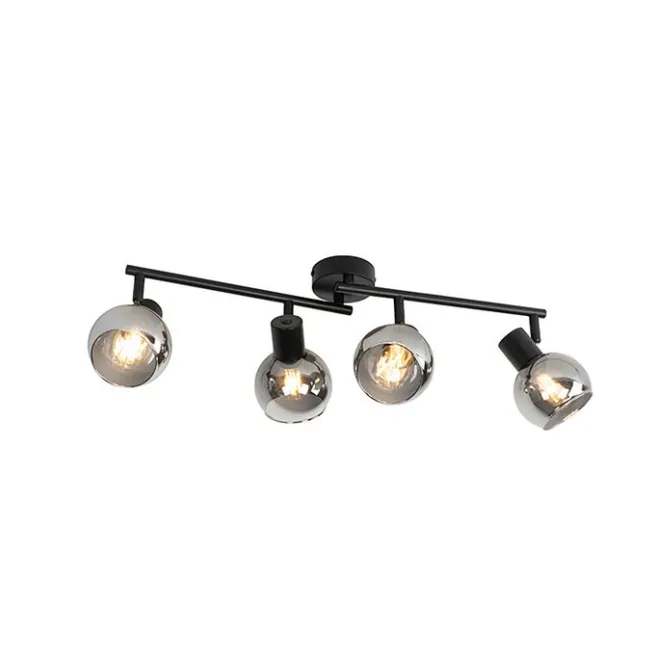 QAZQA Smarte Deckenleuchte schwarz mit Rauchglas inkl. 4 WiFi P45 - Vidro