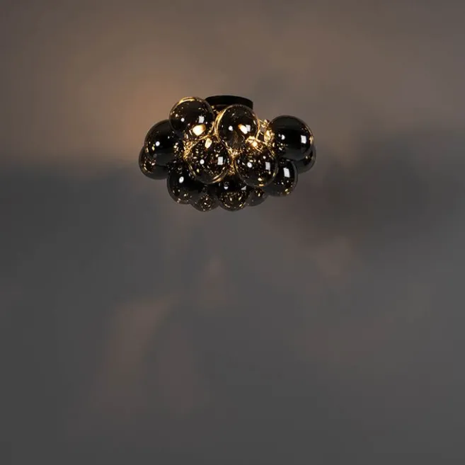 QAZQA Smarte Deckenleuchte schwarz mit Rauchglas inkl. 4 Wifi G9 - Uvas