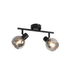 QAZQA Smarte Deckenleuchte schwarz mit Rauchglas inkl. 2 WiFi P45 - Vidro