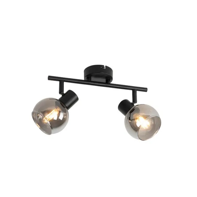 QAZQA Smarte Deckenleuchte schwarz mit Rauchglas inkl. 2 WiFi P45 - Vidro