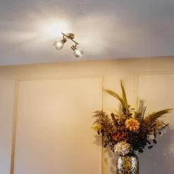 QAZQA Smarte Deckenleuchte schwarz mit Rauchglas inkl. 2 WiFi P45 - Vidro