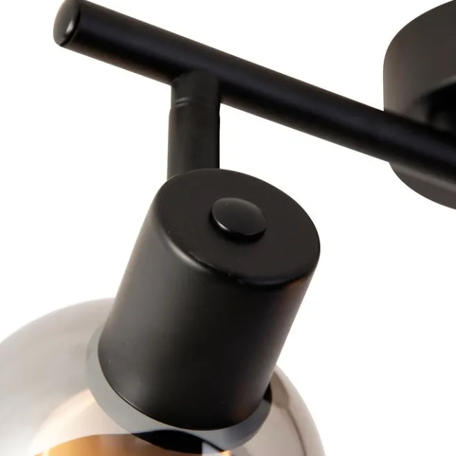 QAZQA Smarte Deckenleuchte schwarz mit Rauchglas inkl. 2 WiFi P45 - Vidro